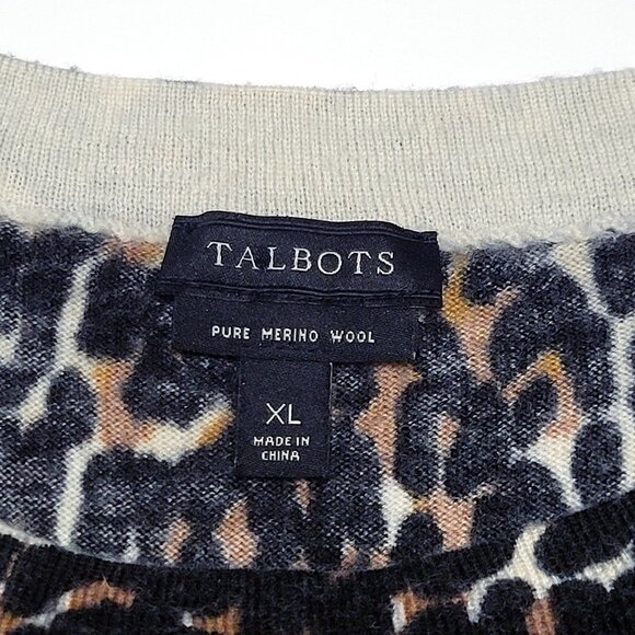 Talbots Womens 100% Merino Wool Sweater Size XL Animal Print Pullover Mob Wife - Picture 8 of 9
